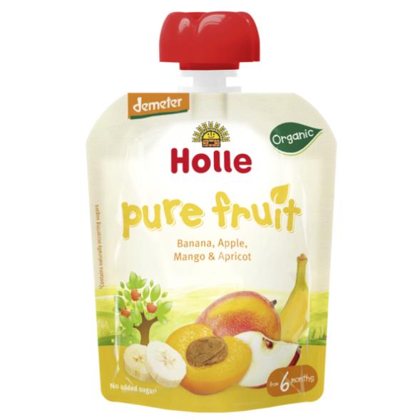 Biologische smoothie van banaan, appel, mango en abrikoos Holle 90 g