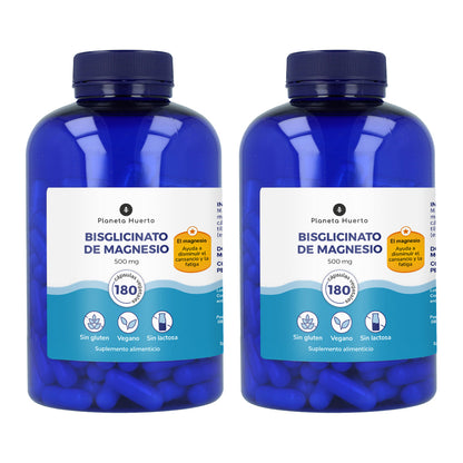 Pack 2xMagnesium Bisglycinat 500 mg Planeta Huerto 180 Kapseln