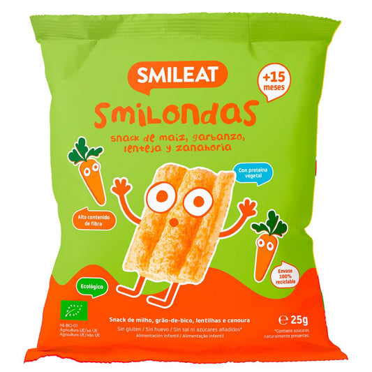 Smilondas Snack van maïs, kikkererwten, linzen en wortel Eco Smileat 25 g