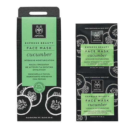 Maschera viso idratante intensiva al cetriolo Express Beauty Apivita 2 x 8 ml