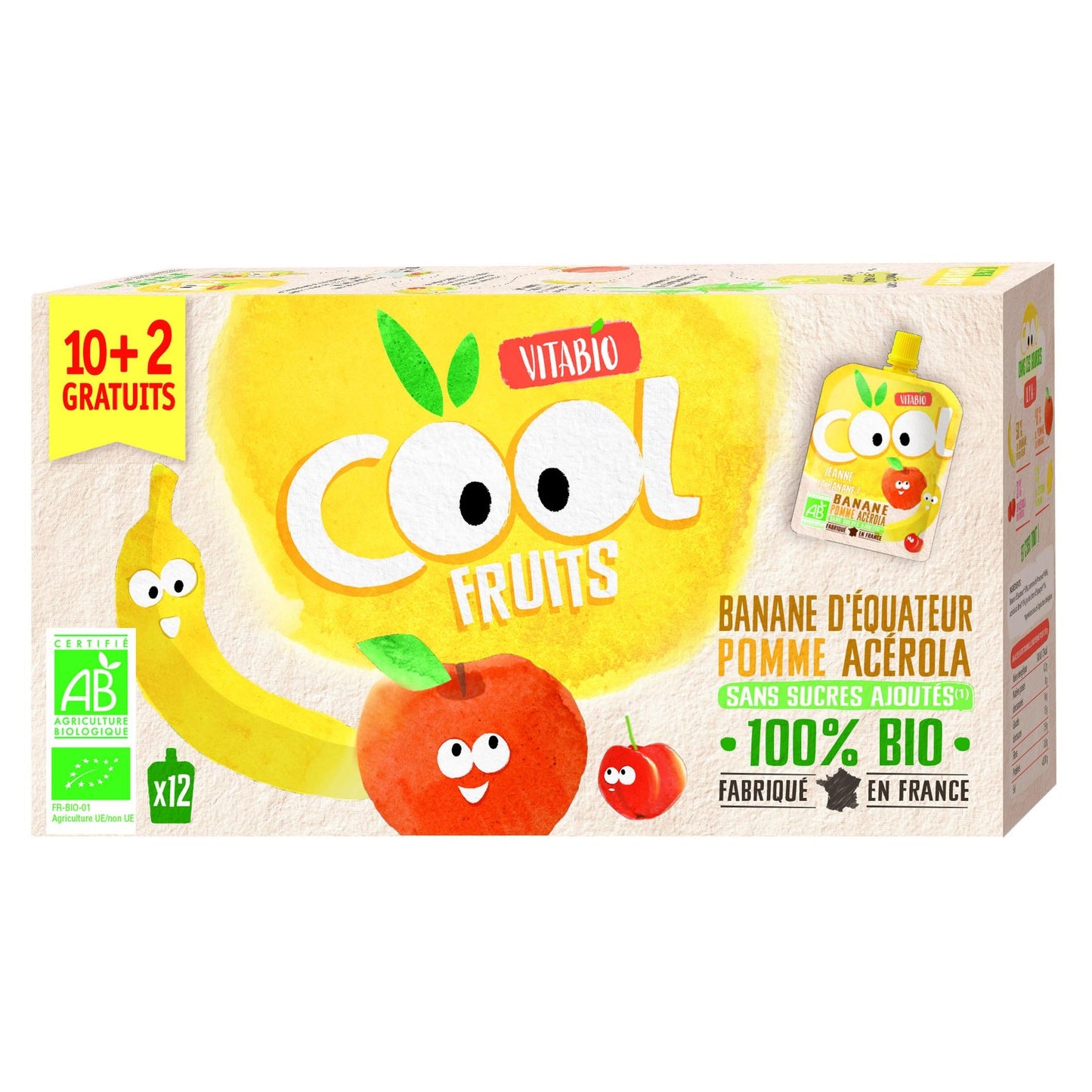 Lot de 12 Cool Fruits Pomme et Banane 90 g VITABIO