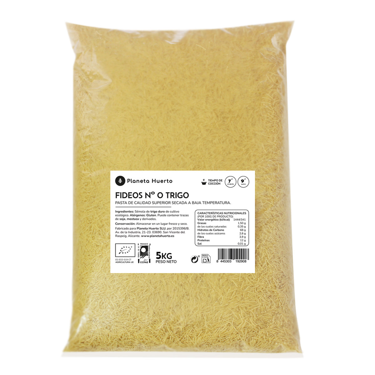 Fideos nº0 de trigo ECO Planeta Huerto 5 Kg