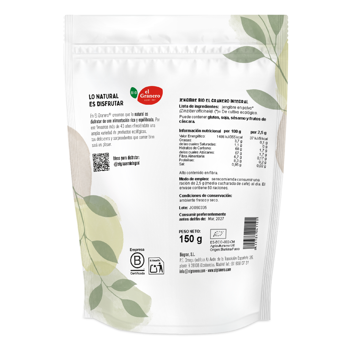 Bio-Ingwer El Granero, 150 g