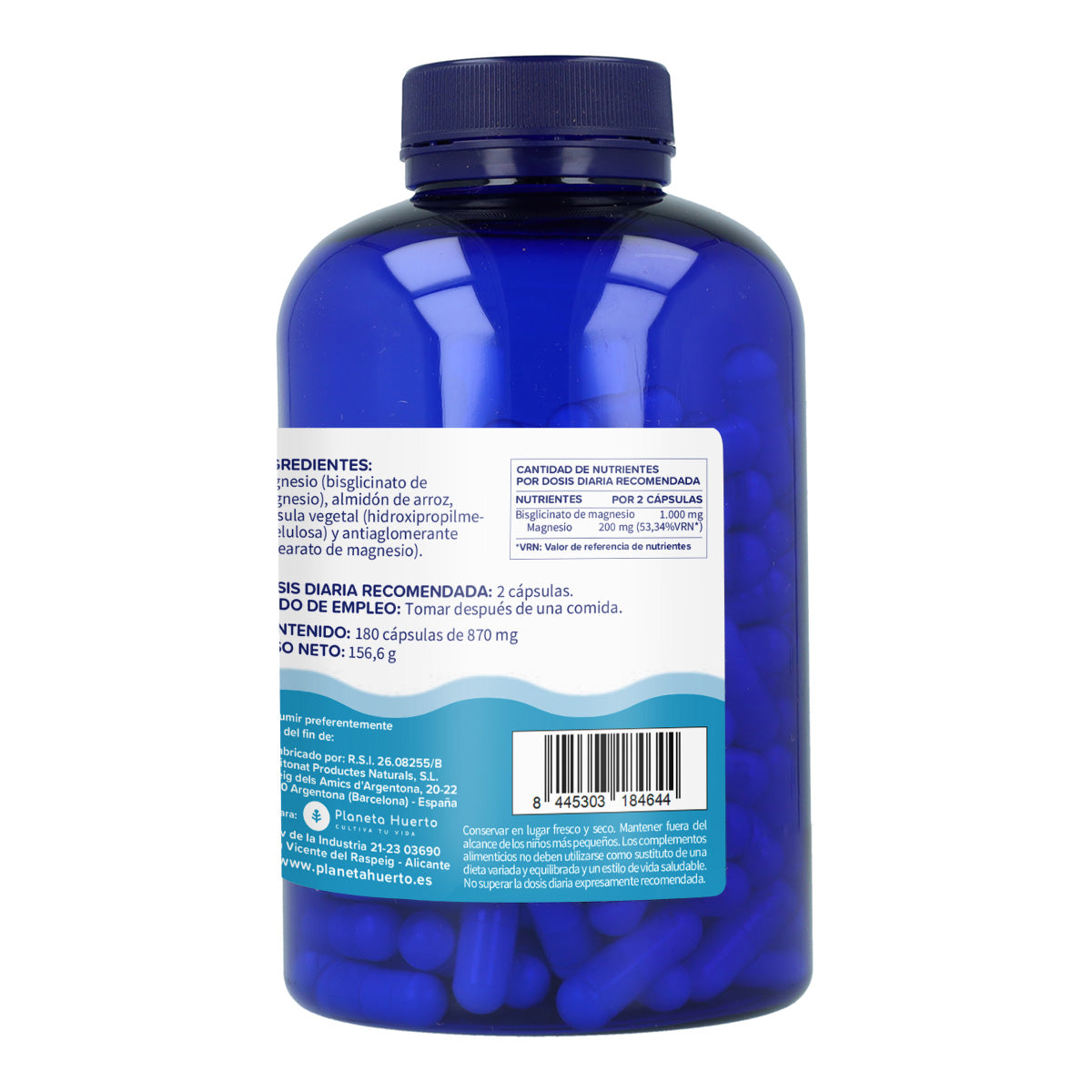 Pack 2xMagnesium Bisglycinate 500 mg Planeta Huerto 180 capsules