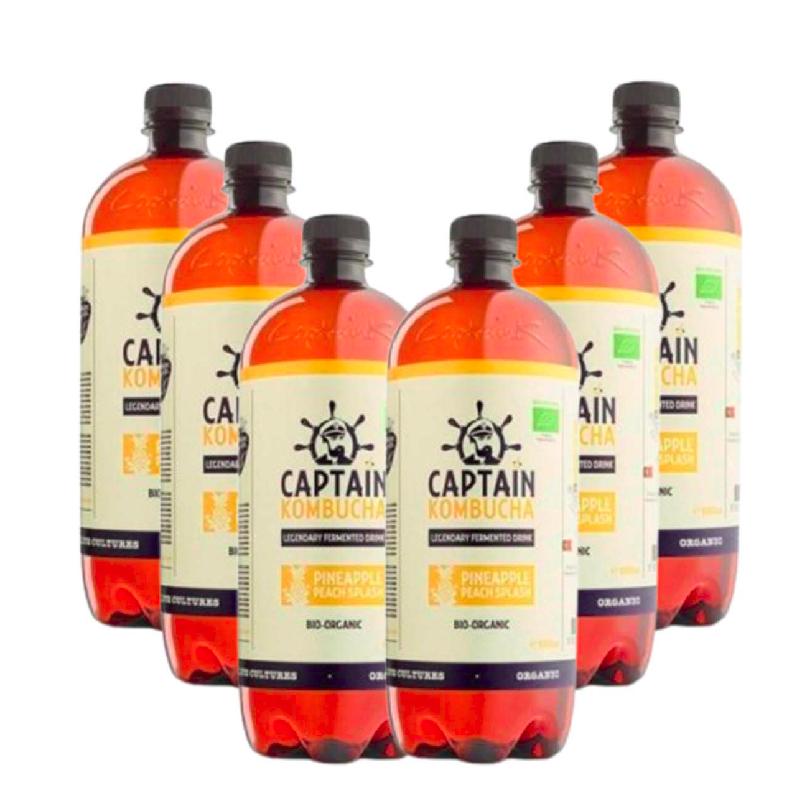 Zestaw 6 l napoju Kombucha BIO o smaku ananasowo-brzoskwiniowym Captain Kombucha