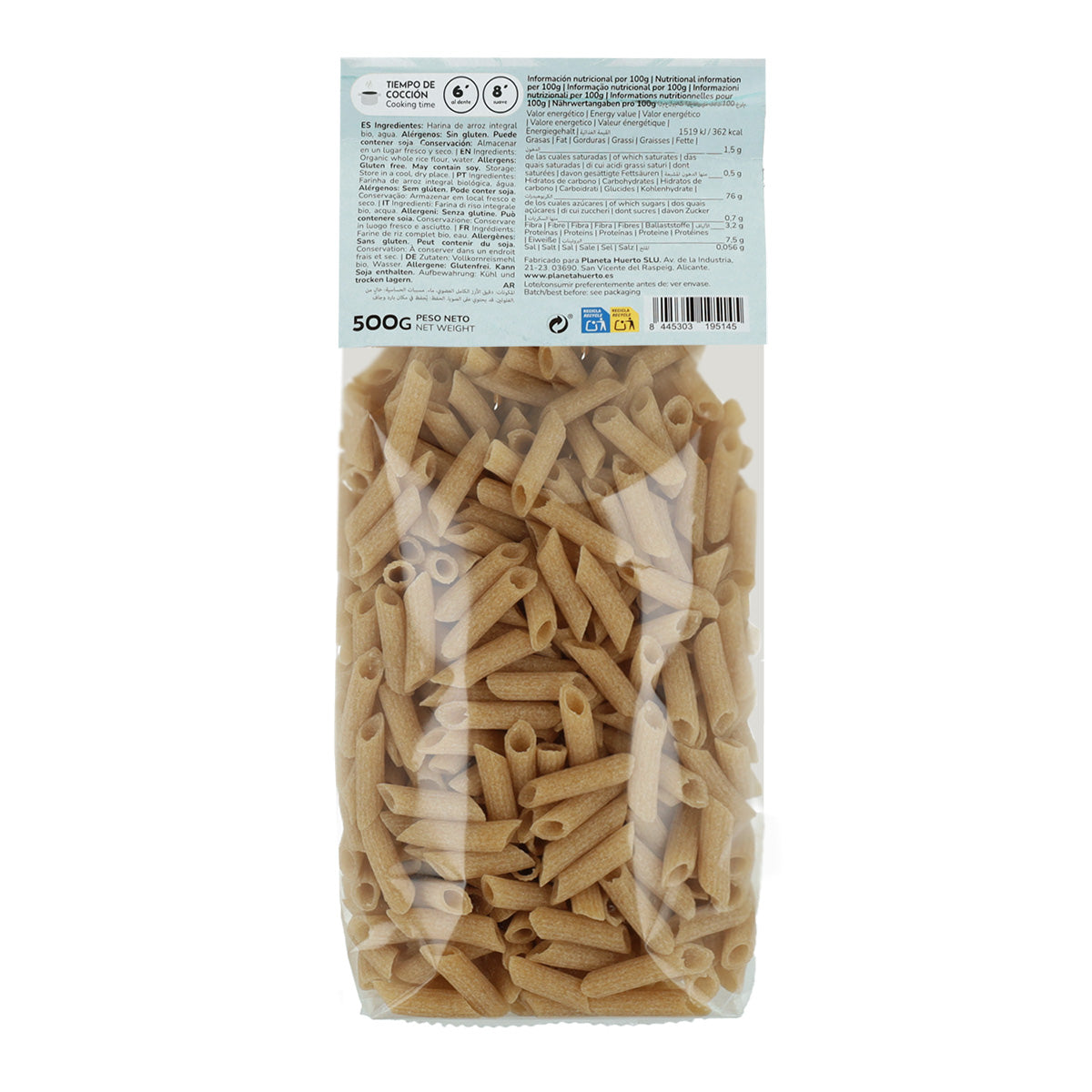Glutenfria makaroner av fullkornsris ECO Planeta Huerto 500 g
