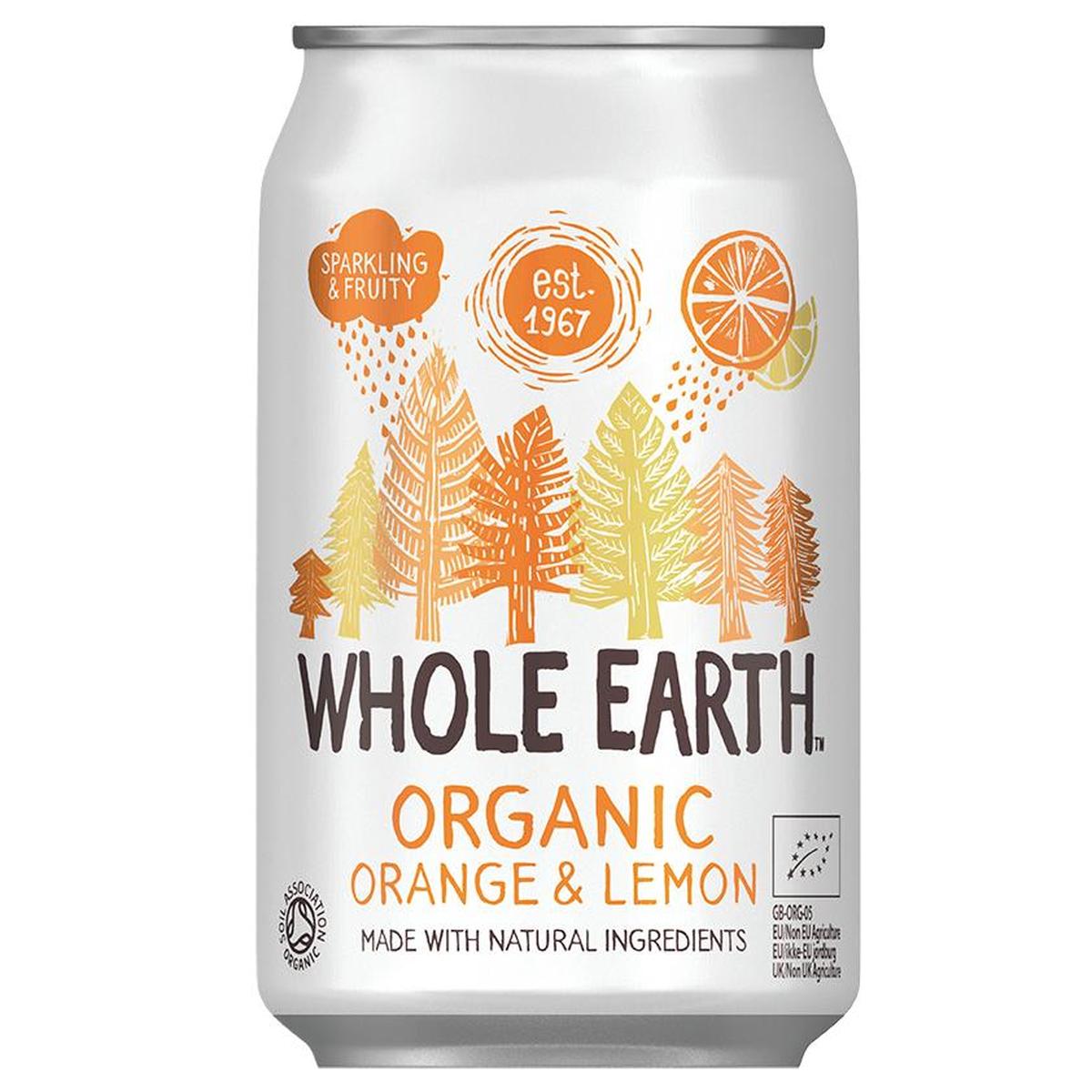 6er-Packung Whole Earth Bio-Erfrischungsgetränke in Orangen- und Zitronengeschmack, 330 ml.