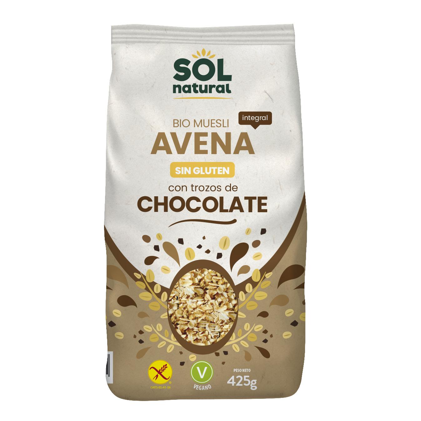 Muesli di avena senza glutine con scaglie di cioccolato biologico Sol Natural 425 g