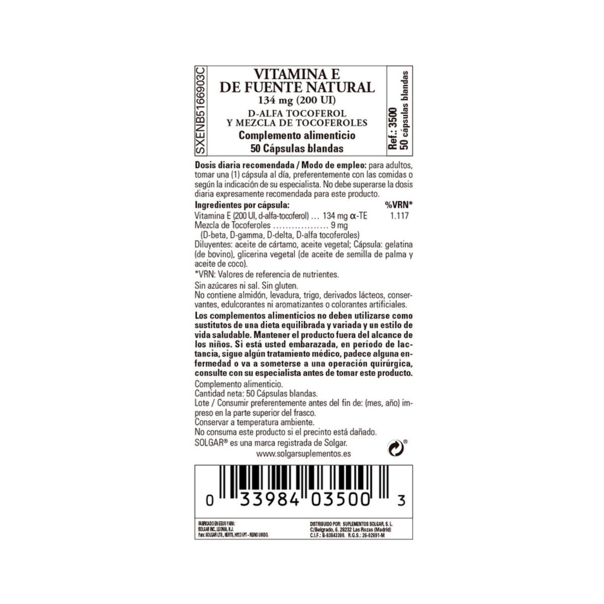 Vitamin E 200 IU 134 mg, 50 capsules