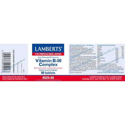 Complexe de vitamines B-50 Lamberts, 60 comprimés