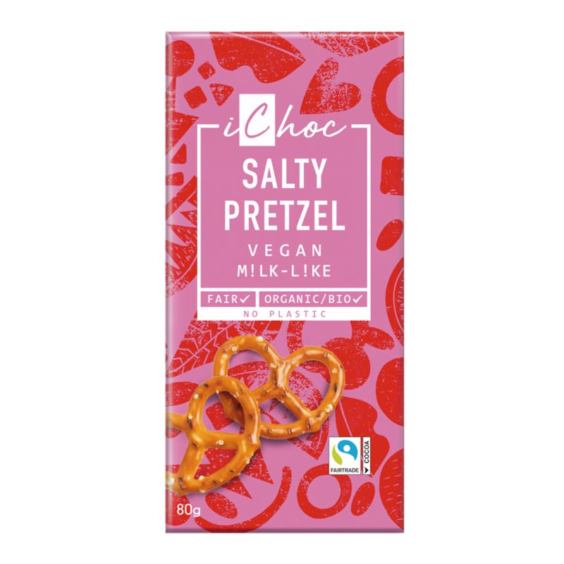 Vegane Schokoladentafel mit Pretzel-Stückchen Bio Fairtrade iChoc 80 g