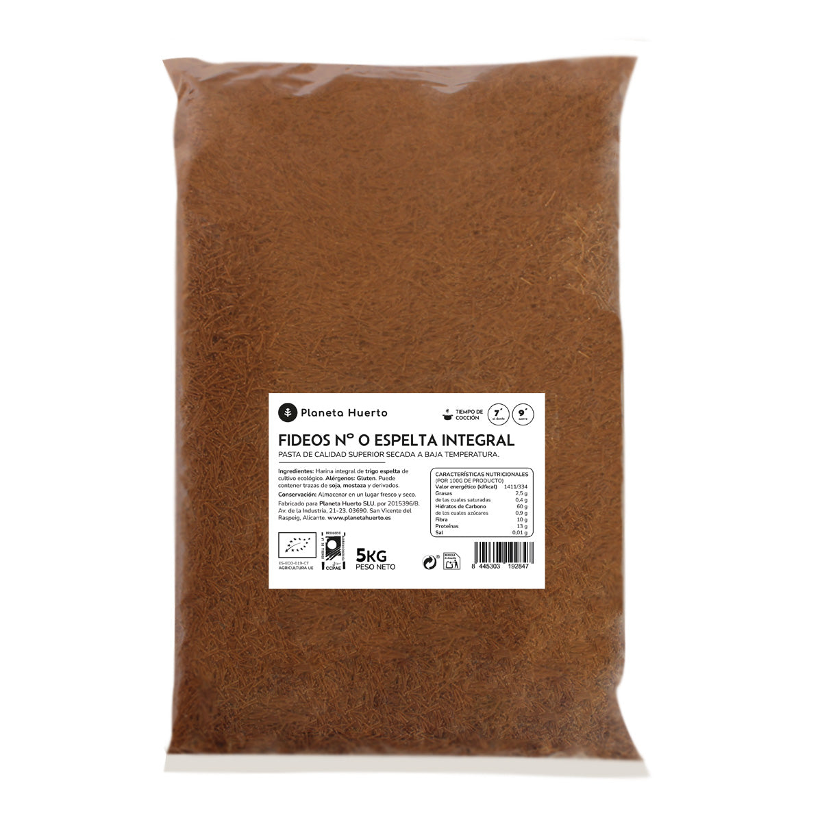 Organic wholemeal spelt noodles No. 0 ECO Planeta Huerto 5 kg