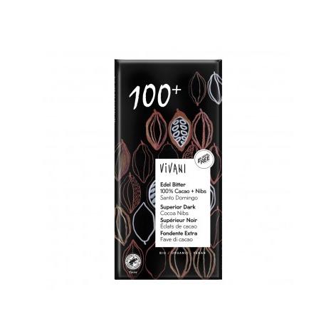 Högkvalitativ mörk choklad 100 % med ekologiska kakaonibs Vivani 80 g