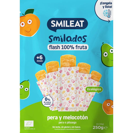 SMILADO ekologisk päron- och persikoglass, 100 % frukt, för barn SMILEAT