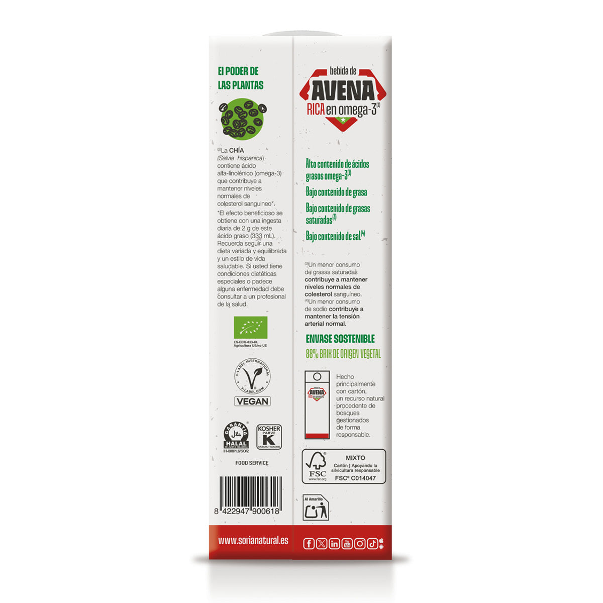 Ekologisk havredryck rik på omega 3, Soria Natural, 1 l