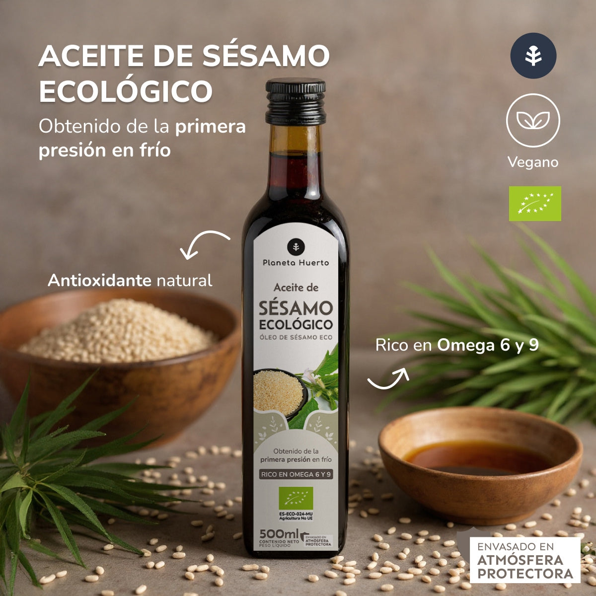 Pakket 2x koudgeperste sesamolie ECO Planeta Huerto 500 ml