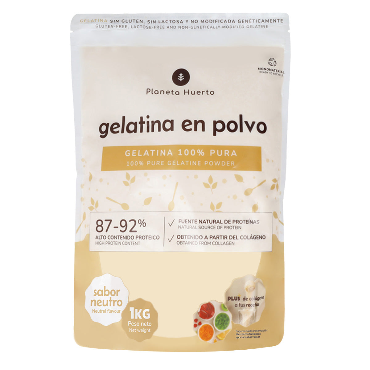 Gélatine neutre en poudre source de collagène Planeta Huerto 1 kg