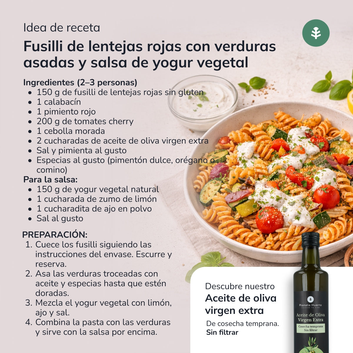 Spirales de lentilles ECO sans gluten Planeta Huerto 250 g