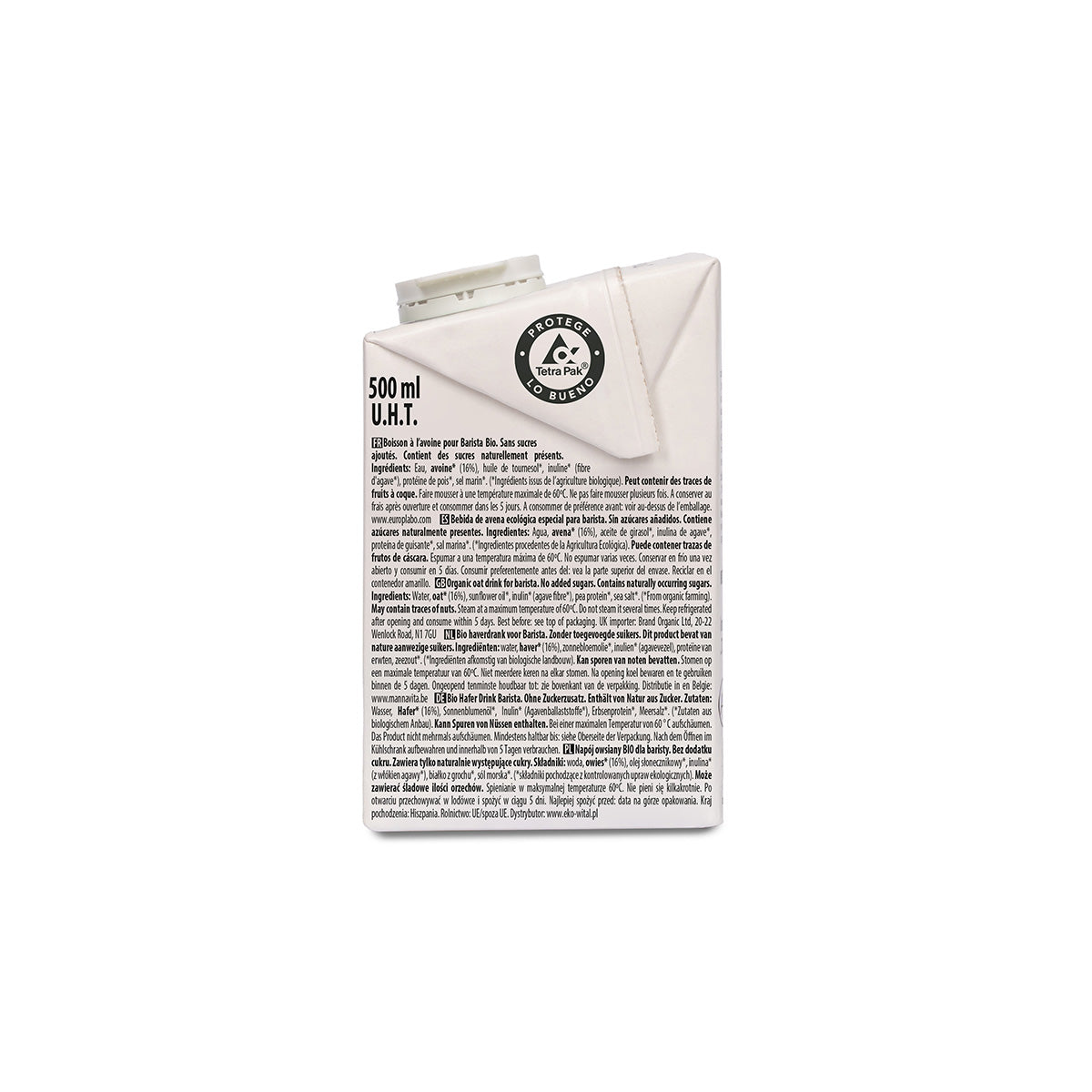 Biologische suikervrije haverdrank Barista ECOMIL 500 ml