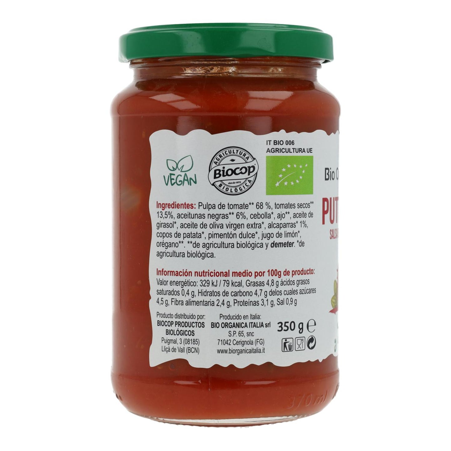 Sauce tomate Puttanesca aux olives et câpres Bio Demeter Organica Italia 325 ml