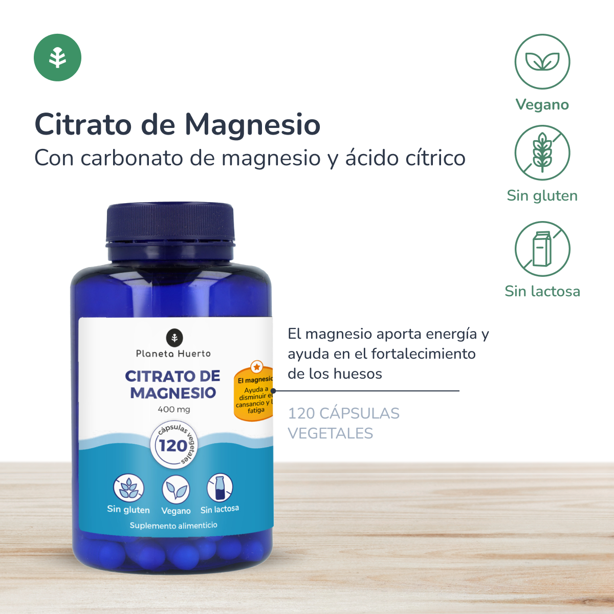 Pak 2x Magnesiumcitraat Planeta Huerto 120 Caps