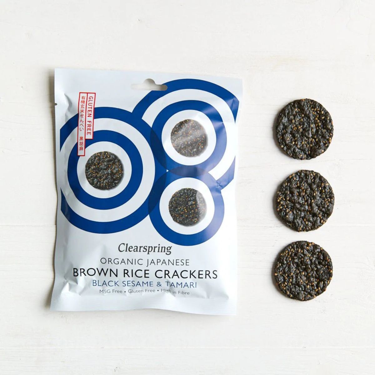 Biologische volkorenrijstcrackers met zwarte sesam Clearspring 40 g
