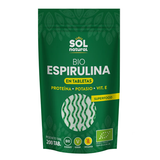 Spirulina i tabletter, ekologisk, Sol Natural, 200 st