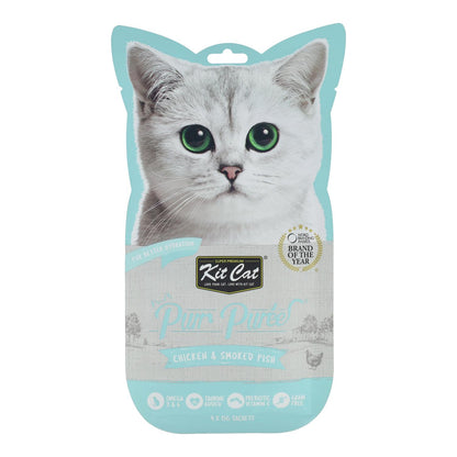 Kit Cat PurrPuree - Poulet et poisson fumé 60 g Snack crémeux pour chats