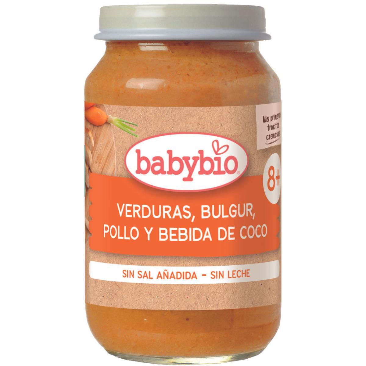 Pakket van 3 stuks groentebitjes, bulgur, kip en kokosdrank Babybio 200 g