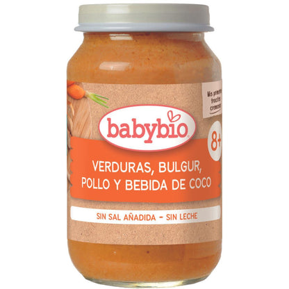 Pakket van 3 stuks groentebitjes, bulgur, kip en kokosdrank Babybio 200 g