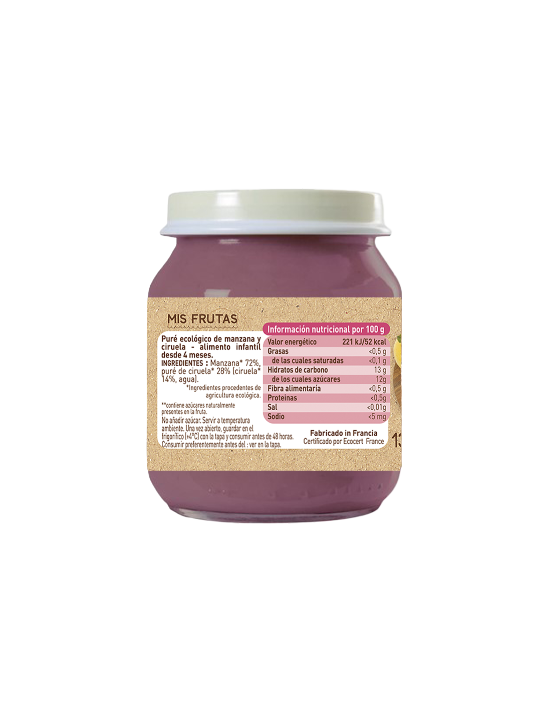 Burk med äpple och plommon Babybio 130 g