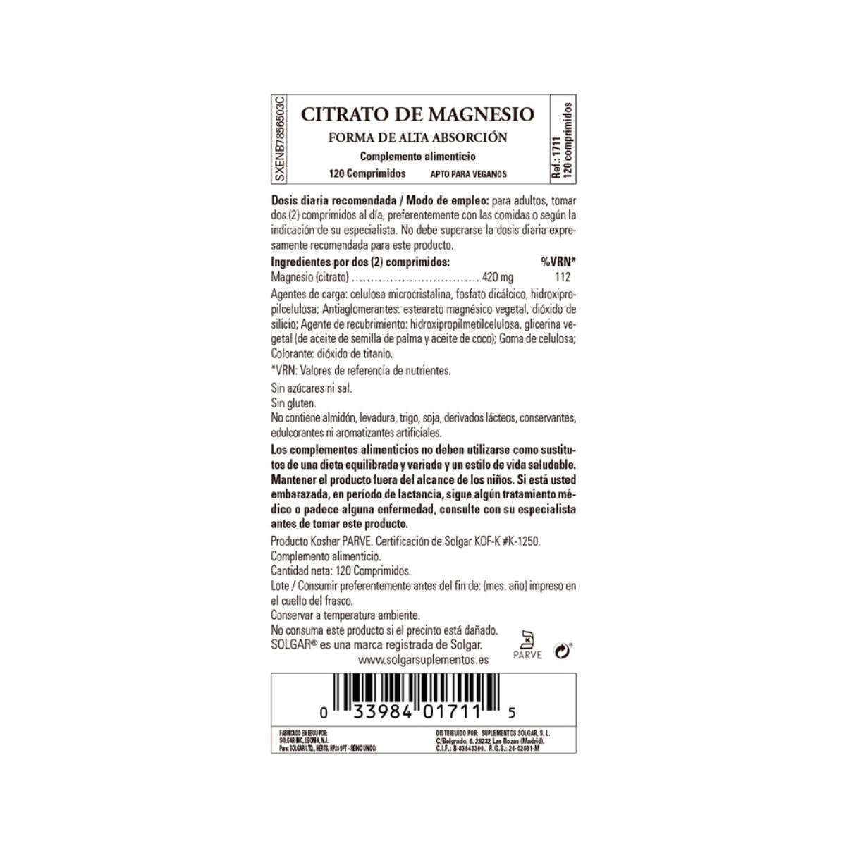 Magnesiumcitrat 120 Tabletten – Solgar
