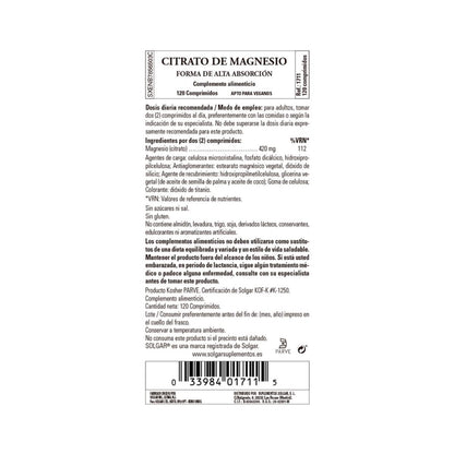 Magnesiumcitrat 120 Tabletten – Solgar