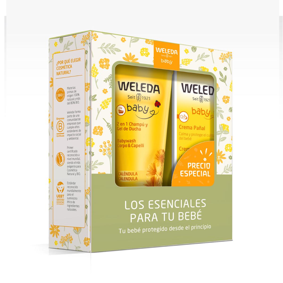 Paket med babyprodukter: Schampo och gel 200 ml + Blöjkräm 75 ml Ringblomma Weleda