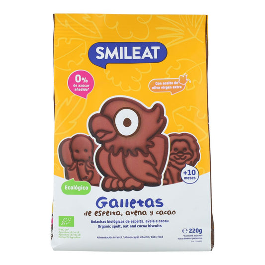 Organic spelt, oat and cocoa biscuits 220 g Smileat