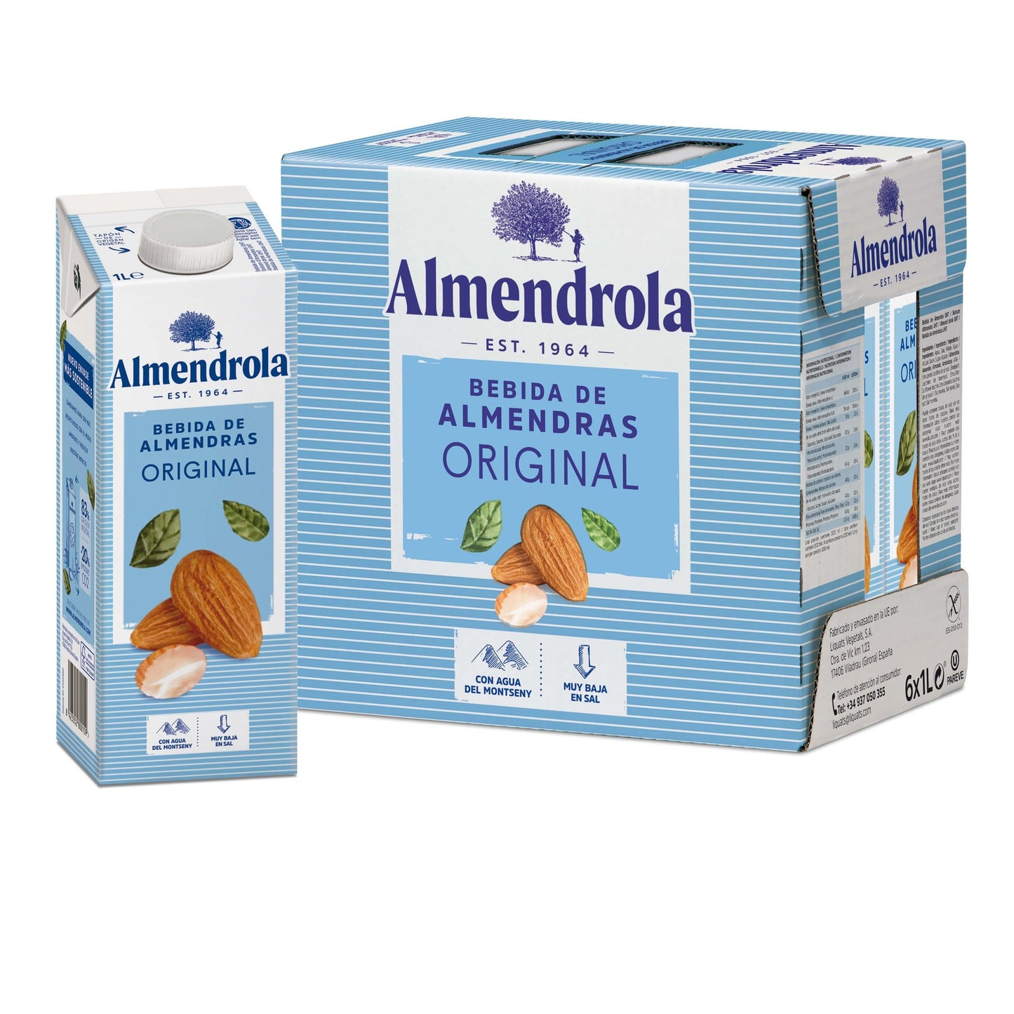 Lot de 6 bouteilles de boisson aux amandes Almendrola Original 1 L