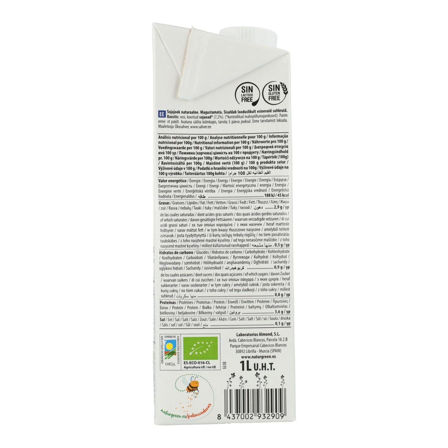 Pack 6 x Boisson au soja Nature BIO sans sucres NaturGreen 1 L