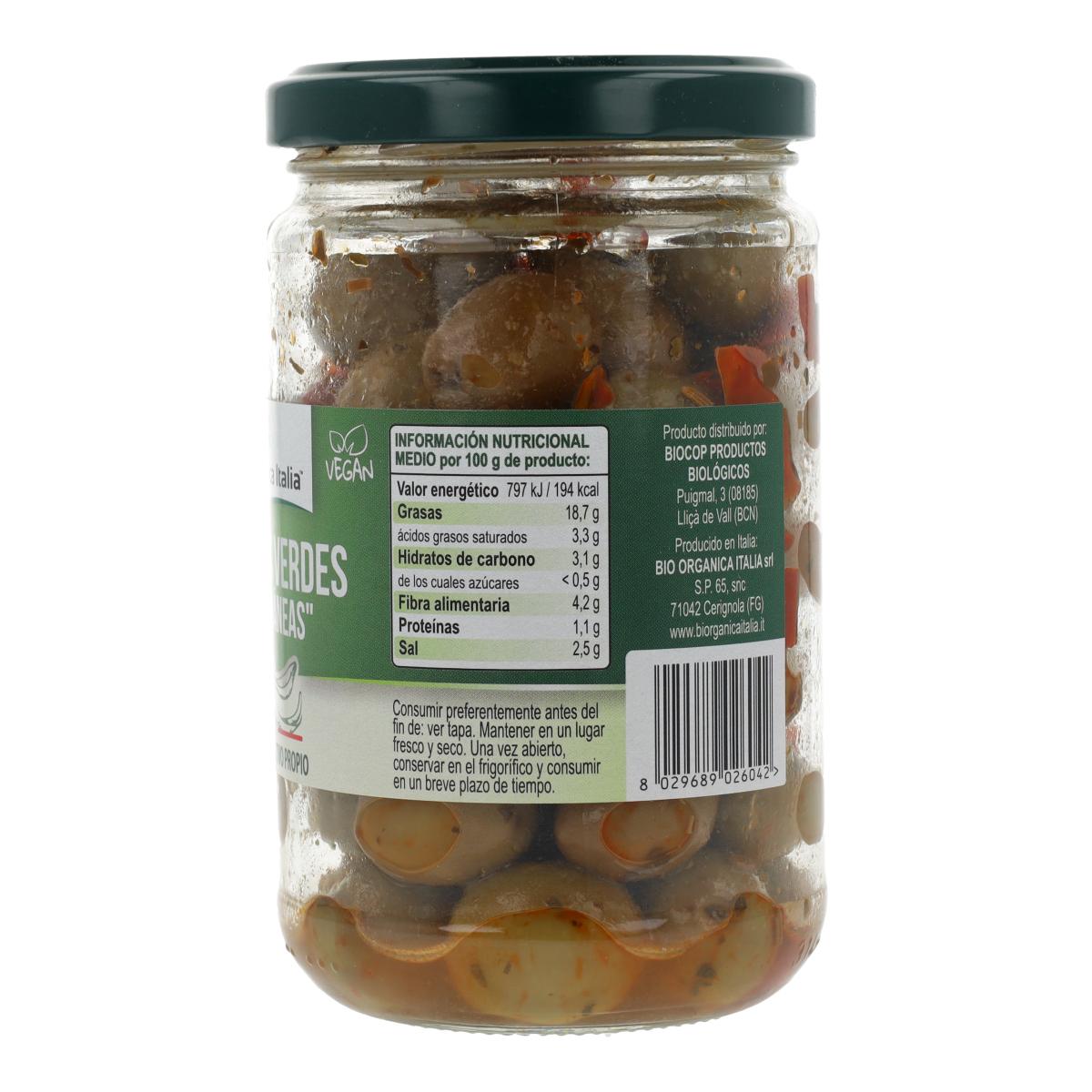 Olives vertes à l'assaisonnement méditerranéen Bio Organica Italia 180 g