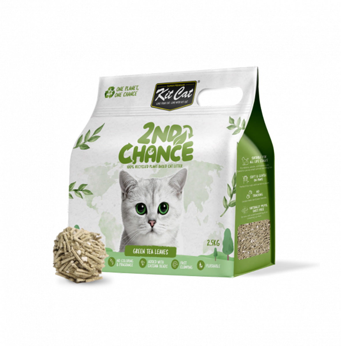 Kit Cat Arena Eco 2nd Chance - Green Tea 2,5 kg Feuilles de thé vert, pois et manioc
