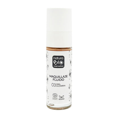 Vloeibare make-up 03 Miel Alcarria, onberispelijke finish, met rozenbottel en sheaboter,  NaturaBio Cosmetics, 30 ml