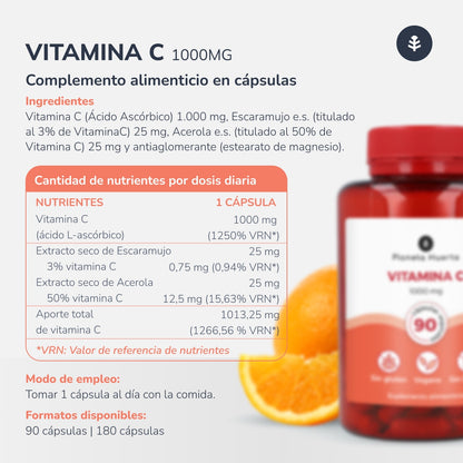 Pak 2x Vitamine C 1000 mg Planeta Huerto 90 plantaardige capsules