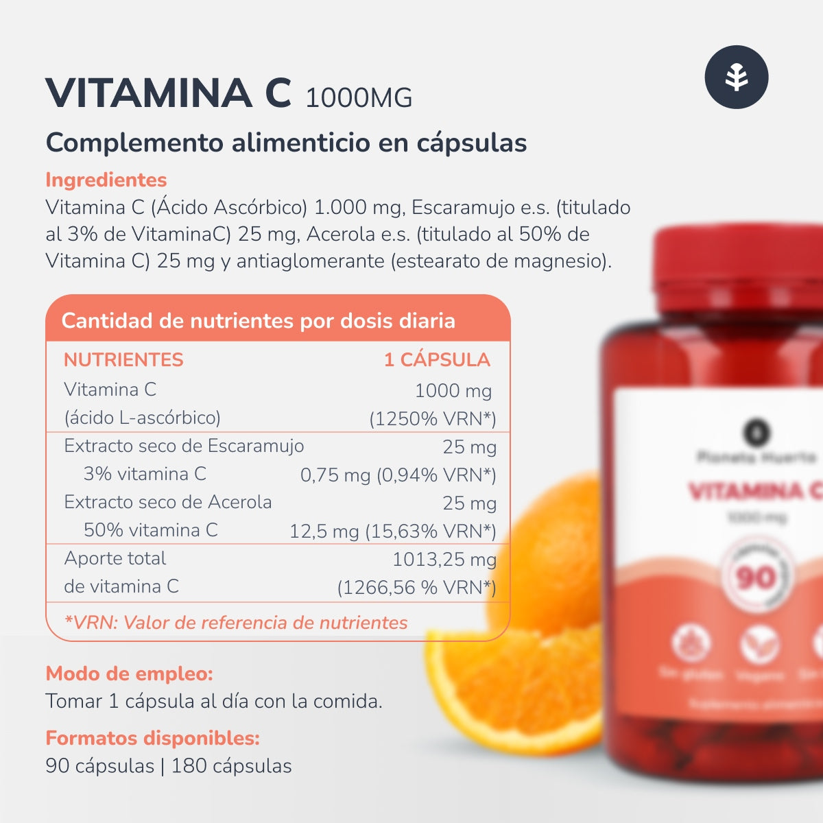 Vitamine C 1000 mg Planeta Huerto 180 gélules végétales