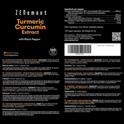 Kurkuma-extract, met zwarte peper, Zenement 120 tabletten