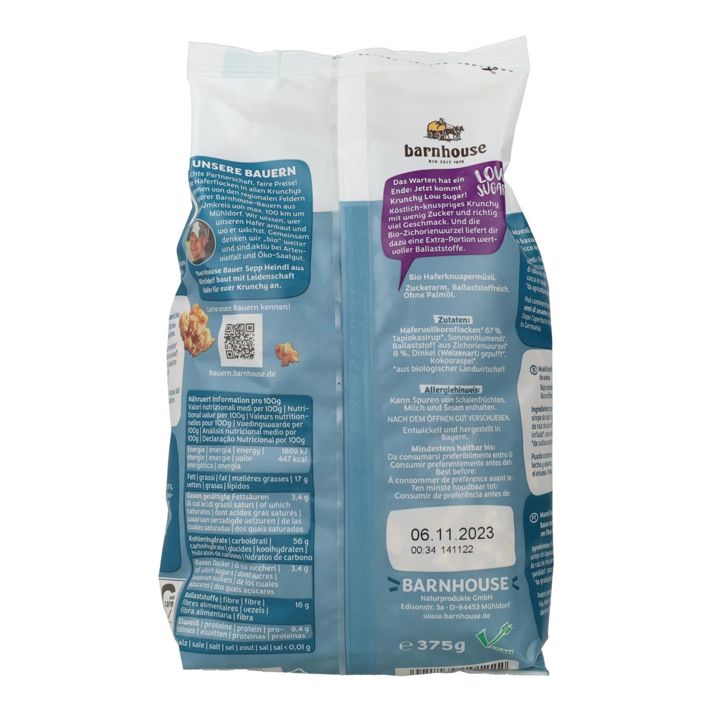 Muesli Krunchy à l'avoine à faible teneur en sucre Barnhouse 375 g