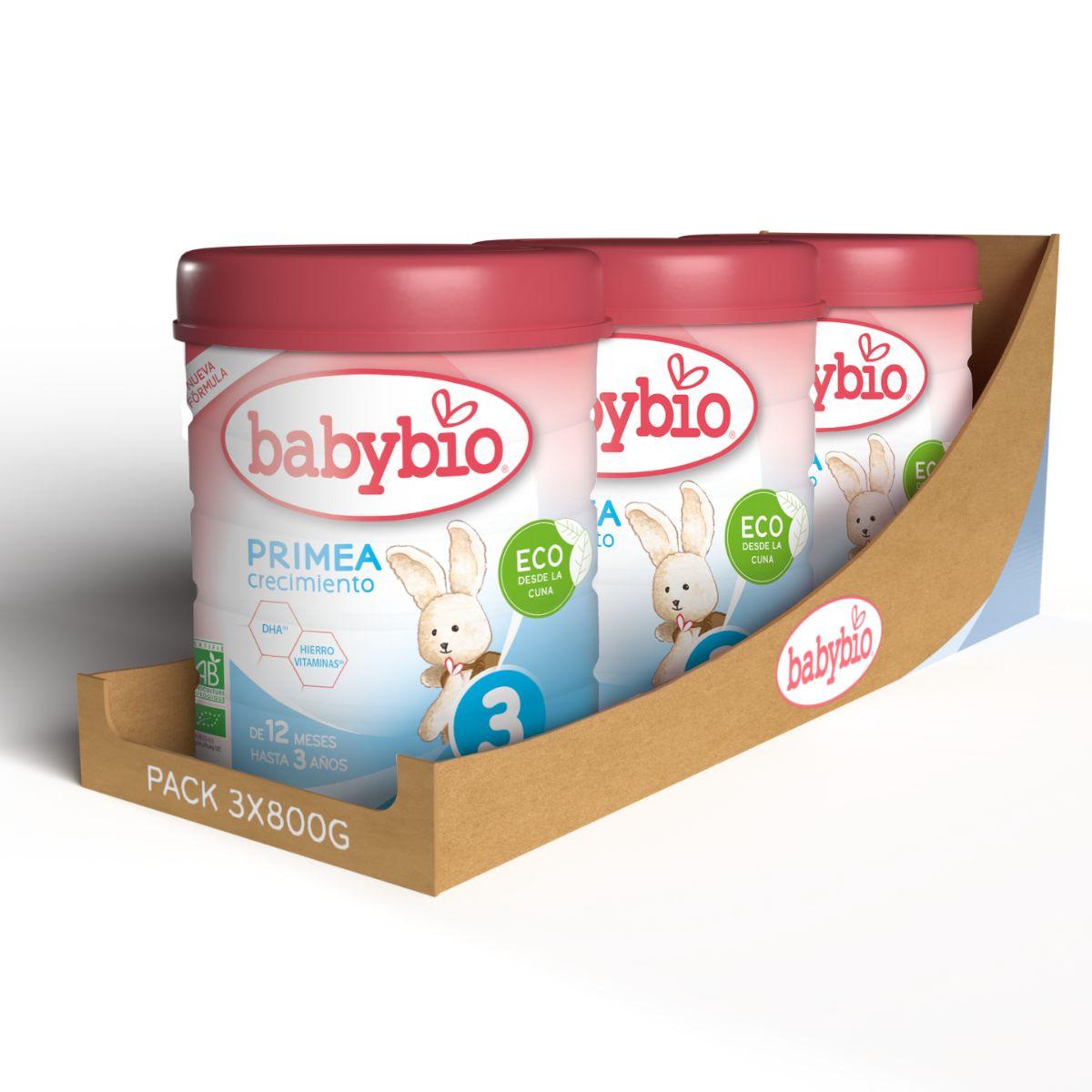 3-pack ekologisk mjölk Primea 3 (från 12 månader till 3 år) Babybio 800 g