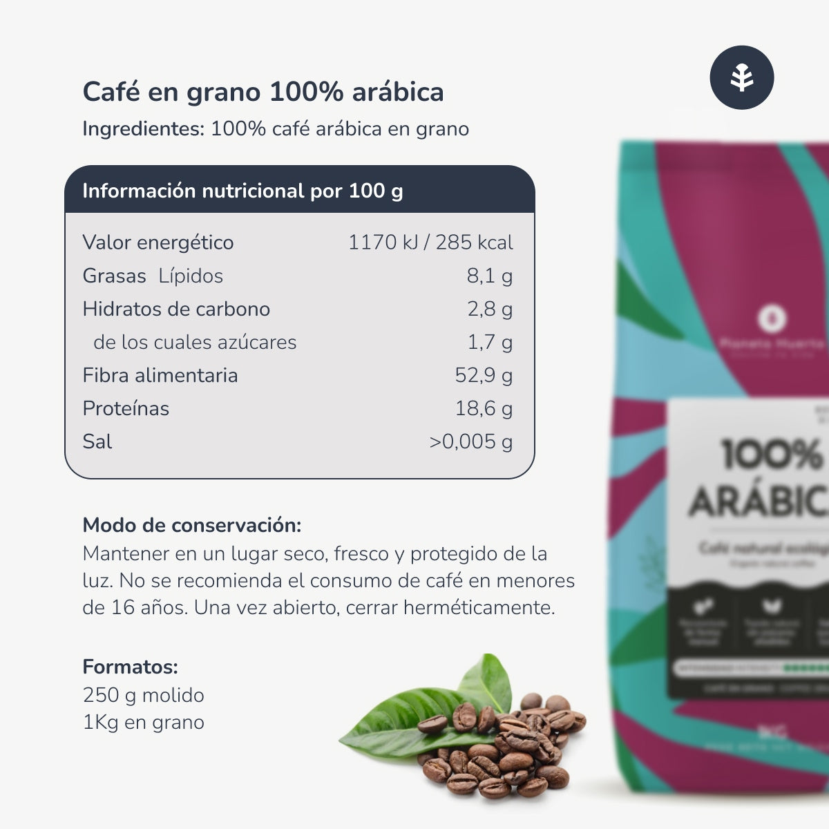100% Arabica Planet Orchard Eco café moulu 250 g