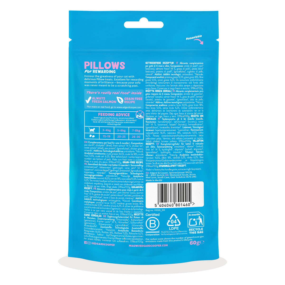 Zalmhapjes Natuurlijke snacks voor katten Edgard Cooper 60 g