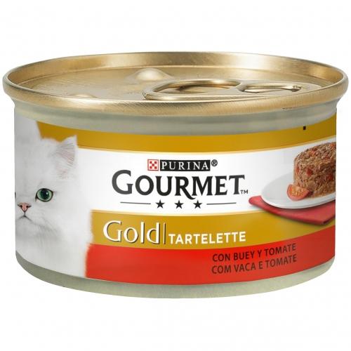 Pack of 24 GOURMET GOLD Beef and Tomato Tartlets Wet Food 85 g