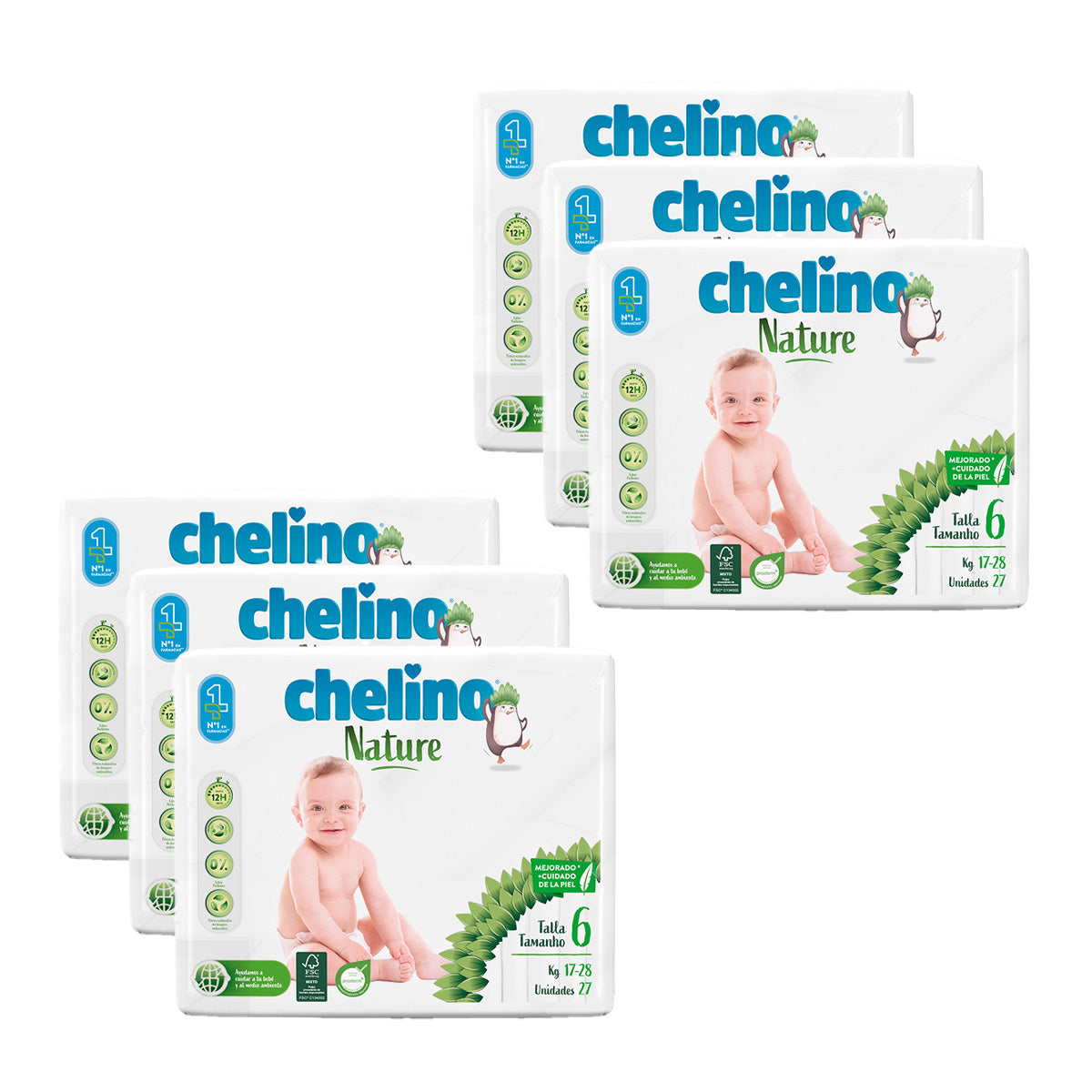 6er-Pack Windeln T6 17-28 kg Chelino Nature 27 Stück
