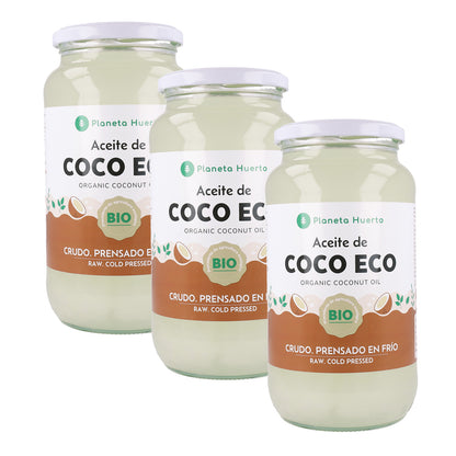 Confezione 3x Olio di cocco vergine ECO Planeta Huerto 1L